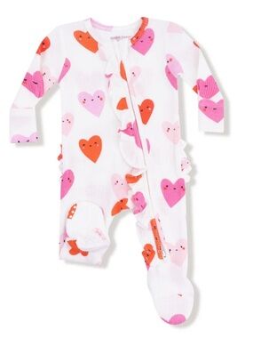 Angel Dear White Footed One-Piece with Pink & Red Hearts